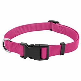 Dog Collar, Adjustable, Pink Nylon, Quadlock Buckle, 1 x 18 to 26-In.
