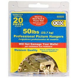 Professional Picture Hangers, Brass Finish, Holds Up To 50-Lbs., 20-Pk.