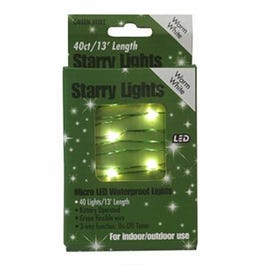 LED Christmas Light Set, Warm White Micro/Green Wire, Battery-Operated, 40-Ct.