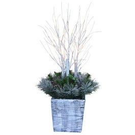 Christmas Porch Pot With Birch & PVC Greenery, 54 Warm White LED Lights, 36-In.