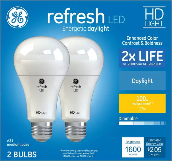 GE Lighting GE Refresh HD Daylight 100W Replacement LED Indoor General Purpose A21 Light Bulbs (2-Pack) (100 W)