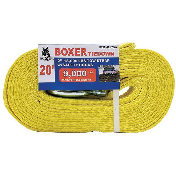 BOXER TOOLS 2 Inch Tow Strap with Safety Hook (1-7/8
