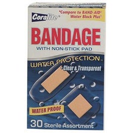 Bandage Assortment, Clear, Waterproof, 30-Ct.