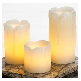 Flameless Candle, Mini Pillar, Cream Wax With Melted Top, 3-Pk.