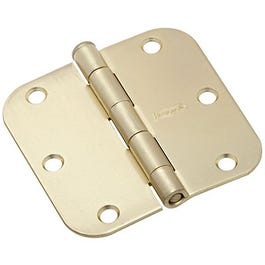 Door Hinge, Interior, Round-Edge, Satin Brass, 3-In.