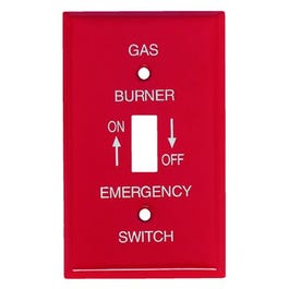 Emergency Gas Burner Wall Plate, 1-Gang, Single-Toggle, Red