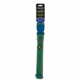 Dog Collar, Glow-in-the Dark, Green Grid, 3/4 x 14-20-In.