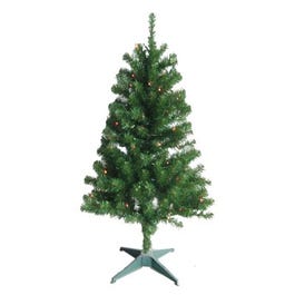 Artificial Pre-Lit Christmas Tree, 100 Multi-Color Lights, Hinged, 4-Ft.