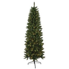 Artificial Pre-Lit Christmas Tree, Pencil Slim Jasper Fir, 300 Clear Lights, 7-Ft.