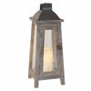 Patio Lantern, LED Flameless Candle, Bleached Oak Wood & Metal, 18-In.