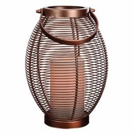 Patio Lantern, Oval Metal Wire Basket, LED Flameless Candle, 10-In.