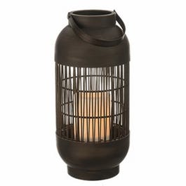 Patio Lantern, Brown Wire Basket, LED Flameless Candle, 13-In.