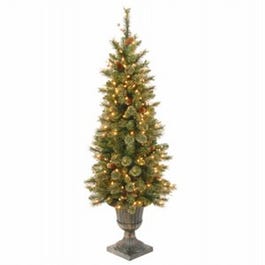 Artificial Pre-Lit Christmas Tree, 100 Clear Lights, Golden Bristle With Dark Brown Urn, 4-Ft.