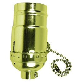 Lamp Pull Chain Socket, On/Off, Medium Base, Brass, 250-Watt