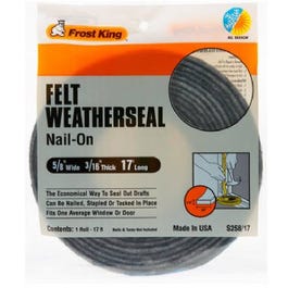 Felt Weatherstrip, 5/8W x 3/16-In. T x 17-Ft.