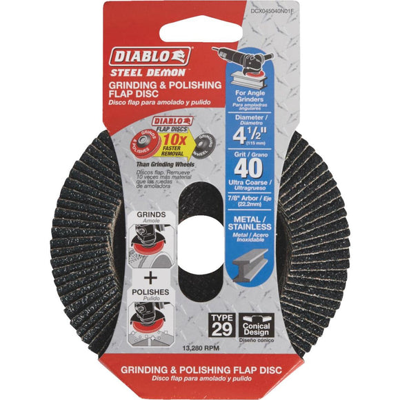 Diablo Steel Demon 4-1/2 In. x 7/8 In. 40-Grit Type 29 Angle Grinder Flap Disc