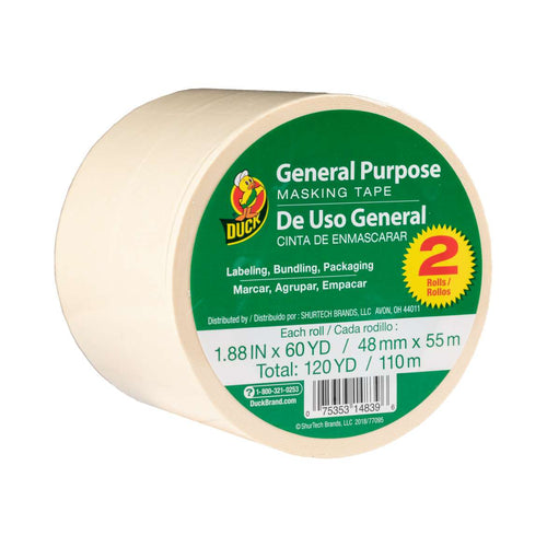 Duck® Brand General Purpose Masking Tape - Beige, 2 pk, 1.88 in. x 60 yd. (1.88 x 60 yard, Beige)